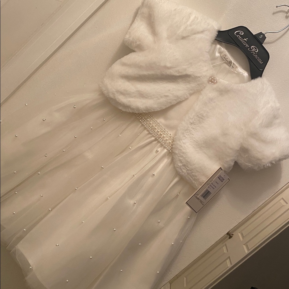 Elegant White Dress with Faux Fur Bolero